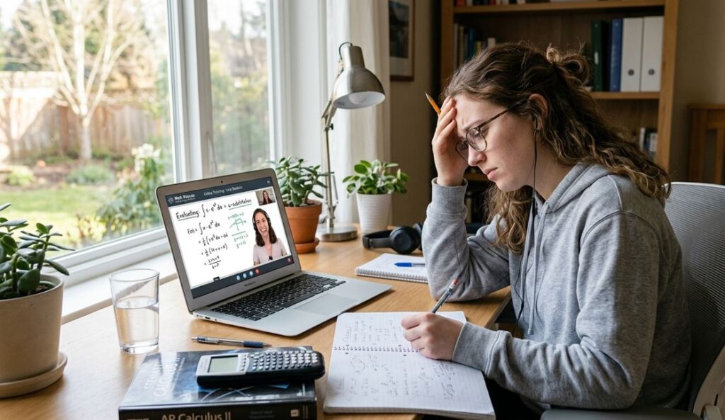 Student studying math online at home