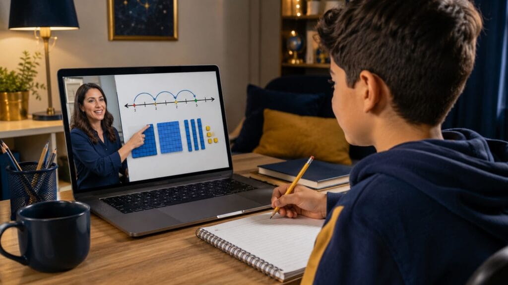 online math tutor for dyscalculia using a visual number line in a one-on-one session