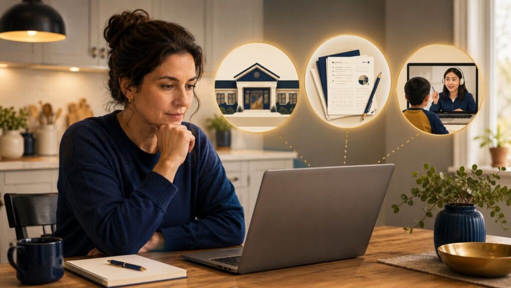 parent comparing Mathnasium alternatives including online one-on-one tutoring